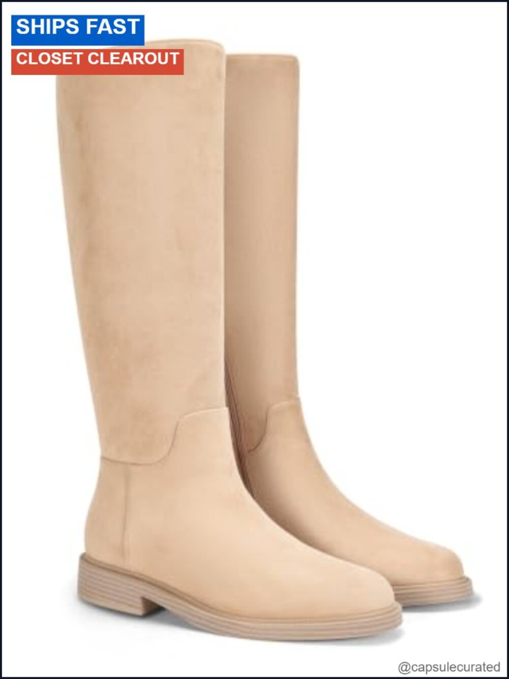 Women's Knee High Boots Chunky Low Heel Side Zipper Round Toe Faux Suede